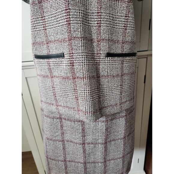 Ann Taylor Houndstooth Plaid Side Button Pencil Skirt Faux Leather Skirt Set 10 - Picture 5 of 8